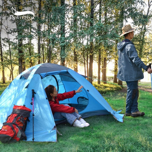 Separated Double Layer Winter Tourist Tent 2-3 Person 4 Season Rainproof Outdoor Family Camping Tent with Aluminum Pole