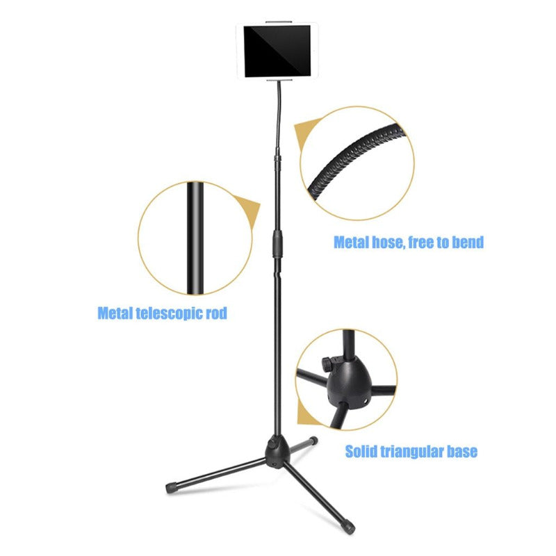 Tablet Phone Holder Bracket Telescopic Folding Tripod Fit Smartphone Flat Hose Adjusting Floor Stand