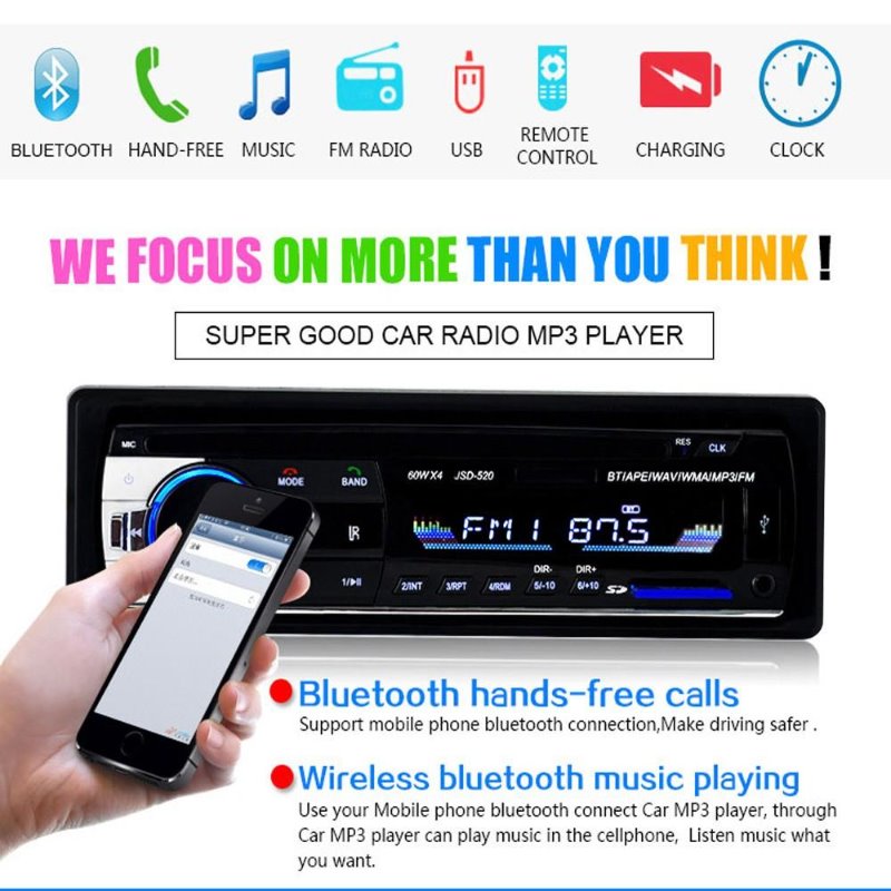 Car SD Card Player Convenient HiFi Sound 7 Color Lights Bluetooth-compatible MP3 Car Stereo Receiver for Car
