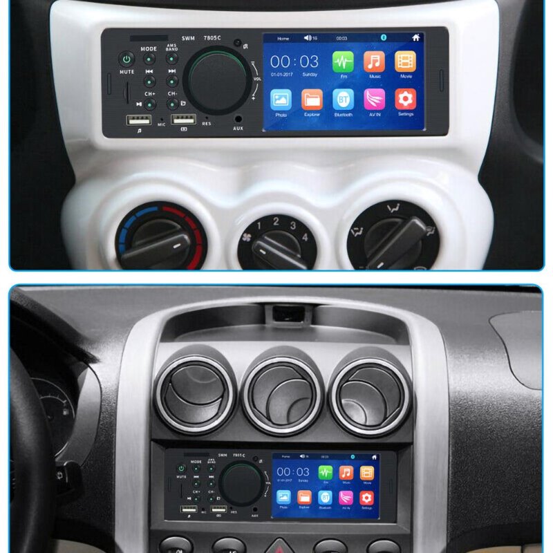 Hippcron Car Radio 1 din 4.1” Touch Screen Bluetooth Stereo Mp5 Player FM Receiver With Colorful Light Remote Control AUX/USB/TF