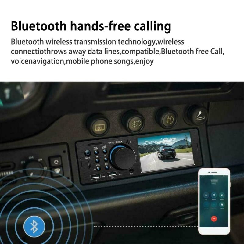 Hippcron Car Radio 1 din 4.1” Touch Screen Bluetooth Stereo Mp5 Player FM Receiver With Colorful Light Remote Control AUX/USB/TF