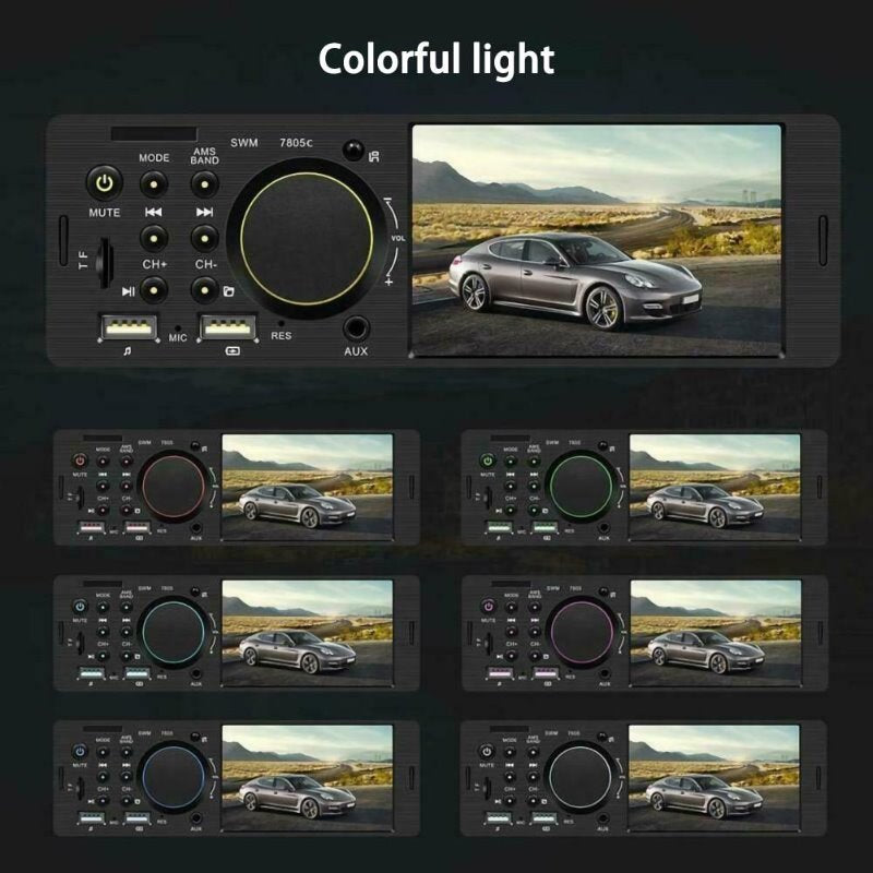 Hippcron Car Radio 1 din 4.1” Touch Screen Bluetooth Stereo Mp5 Player FM Receiver With Colorful Light Remote Control AUX/USB/TF