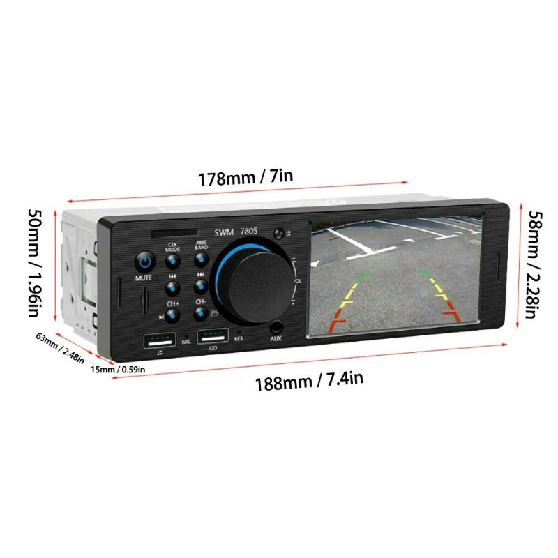 Car Radio 1 din 4.1” Touch Screen Bluetooth Stereo Mp5 Player FM Receiver With Colorful Light Remote Control AUX/USB/TF