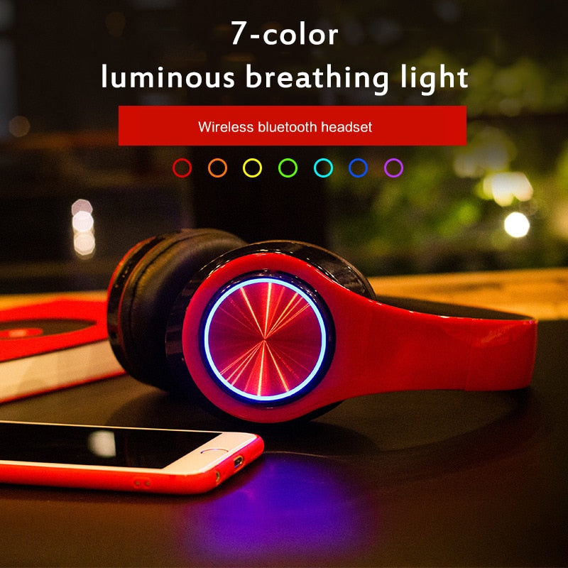Wireless Bluetooth Headsets Gamer Headphones Surround Stereo Earphone USB with MicroPhone Colourful Light PC Laptop Headset