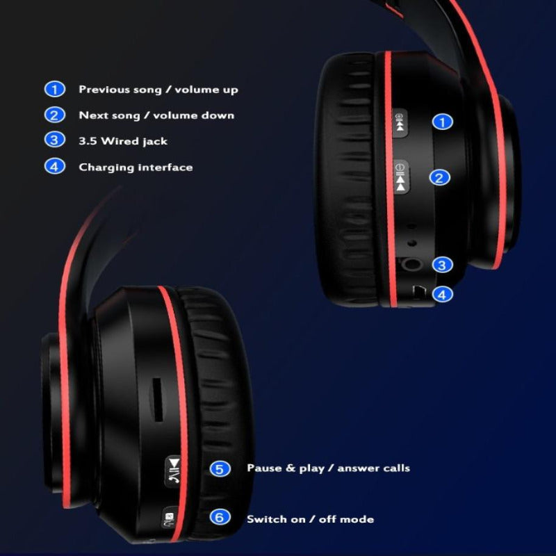 Wireless Bluetooth Headsets Gamer Headphones Surround Stereo Earphone USB with MicroPhone Colourful Light PC Laptop Headset