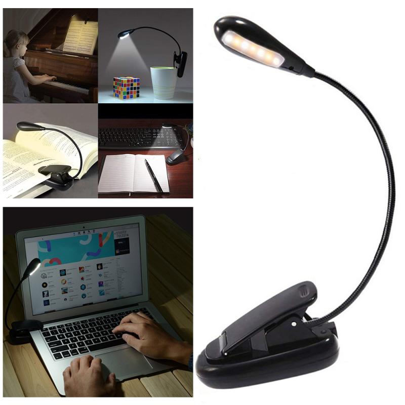 7 LED Portable Travel Book Reading Light Lamp USB Rechargeable LED Clip Booklight with 3 Level Warm/Cool White Brightness