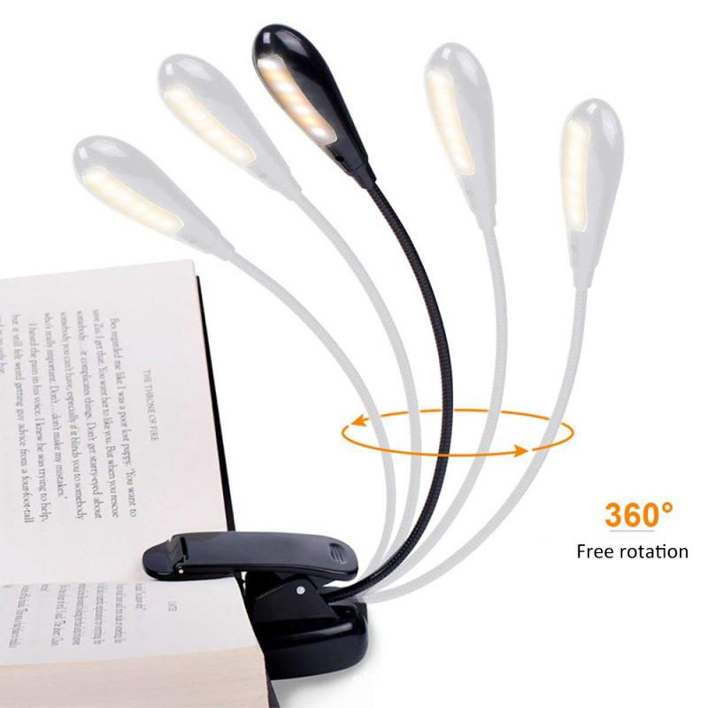 7 LED Portable Travel Book Reading Light Lamp USB Rechargeable LED Clip Booklight with 3 Level Warm/Cool White Brightness