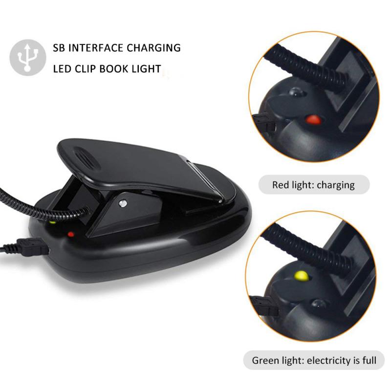 7 LED Portable Travel Book Reading Light Lamp USB Rechargeable LED Clip Booklight with 3 Level Warm/Cool White Brightness