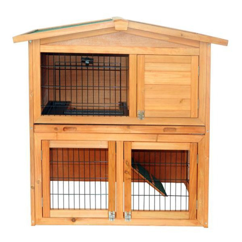 40" Triangle Roof Waterproof Wooden Rabbit Hutch A-Frame Pet Cage Wood Small House Chicken Coop Natu US Warehouse