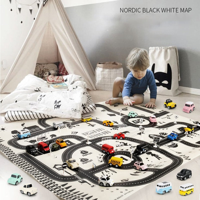 Road Map Carpet For Kids Parking Lot Roadmap 83*58CM City Traffic Map of Road Carpet Traffic Signs Baby Play Mat Toys
