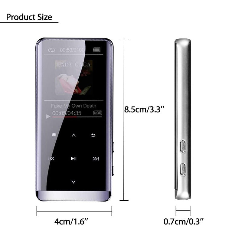 Bluetooth MP3 Player Speaker Hifi Metal Portable Walkman with Fm Radio Recording Built-in Speaker Touch Key 1.8 Inch Tft Screen