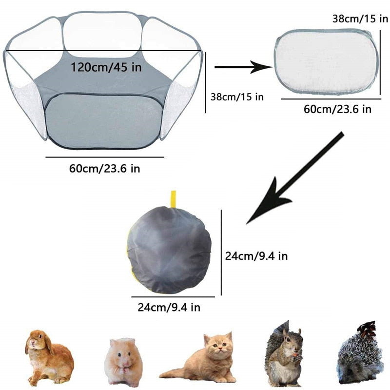 Portable Small Pet Cage Transparent Hedgehog Hamster Cage Tent Pet Playpen Folding Yard Fence For Dog Cat Rabbit Guinea