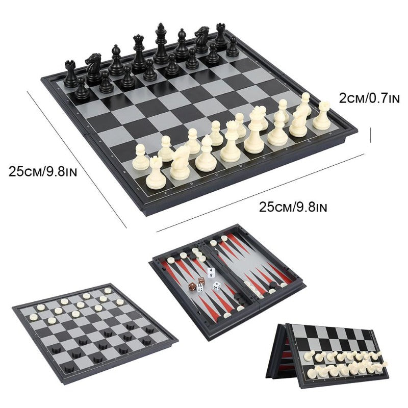 3-in-1 Magnetic Portable Chess/Checkers/Backgammon