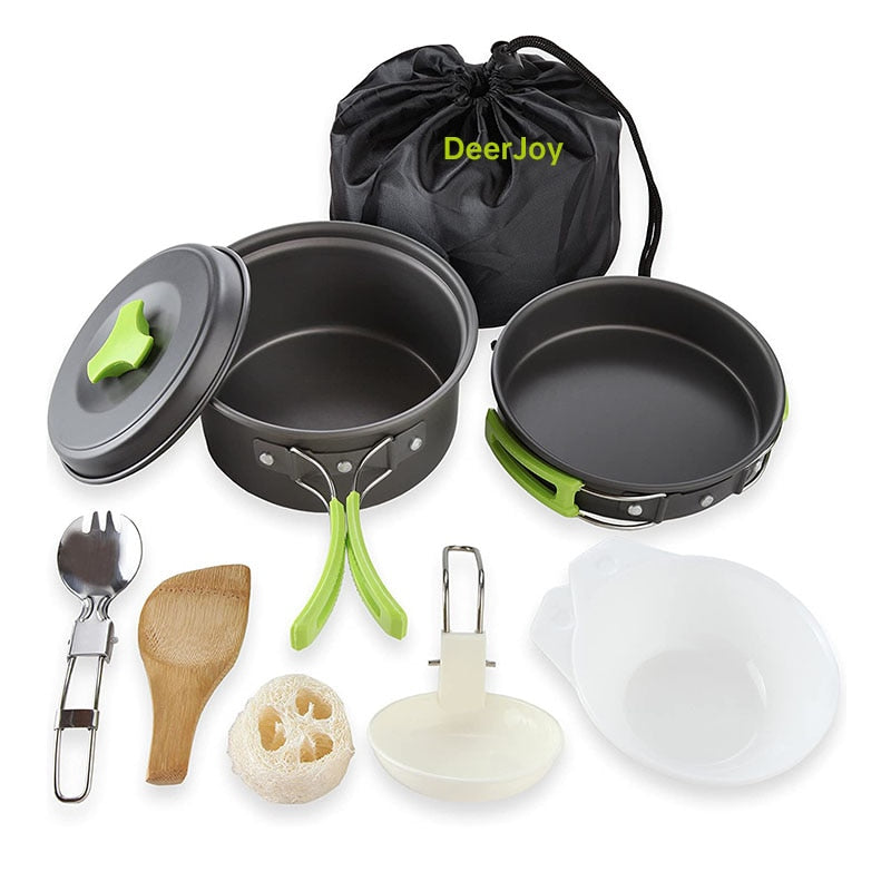 Camping Cookware Mess Kit Gear Camp Accessories Equipment Non-Stick Lightweight Pots and Pans Set for Camping Backpacking Picnic