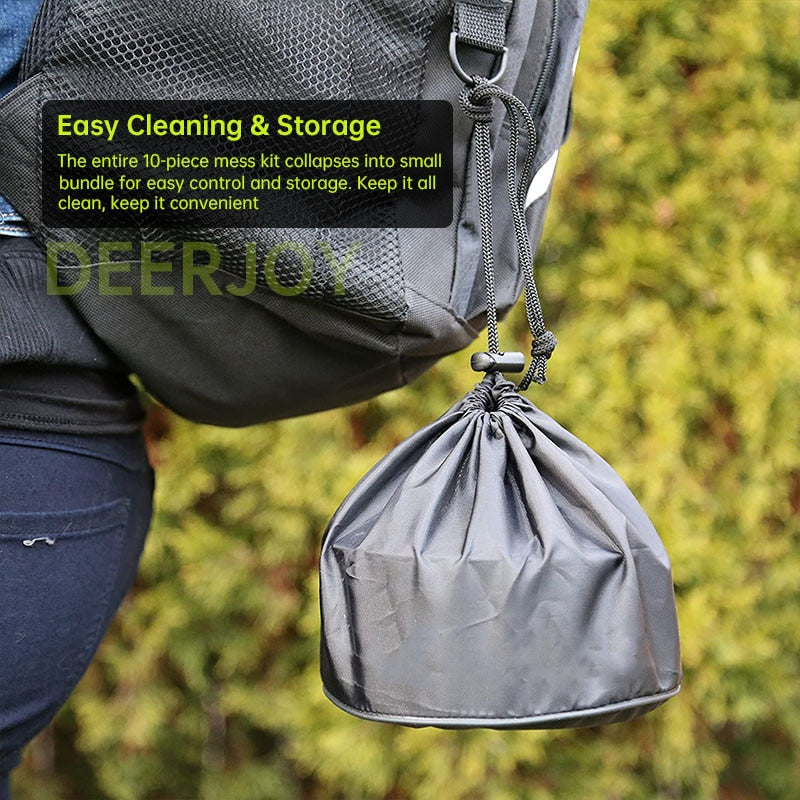 Camping Cookware Mess Kit Gear Camp Accessories Equipment Non-Stick Lightweight Pots and Pans Set for Camping Backpacking Picnic