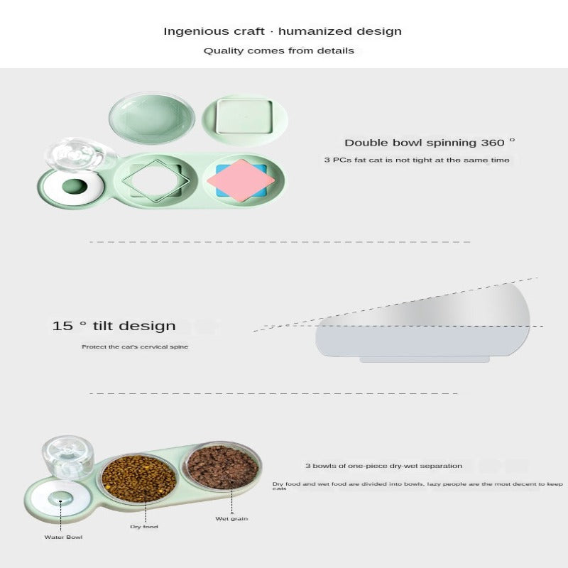 Pet double bowl, moisture-proof mouth, dual-use bowl, automatic cat feeder, automatic waterer, anti-dump dog bowl, cat bowl