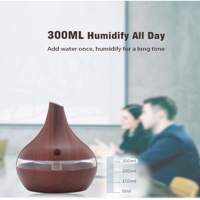 Mini USB Ultrasonic Air Humidifiers Electric Aroma Diffuser Mist Wood Grain Oil Aromatherapy 7 Color Light for Home Office
