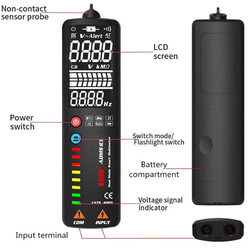 Voltage Detector Tester 2.4"LCD Non contact Live wire Indicator Electric Pen Voltmeter Multimeter NCV Continuity Hz Test