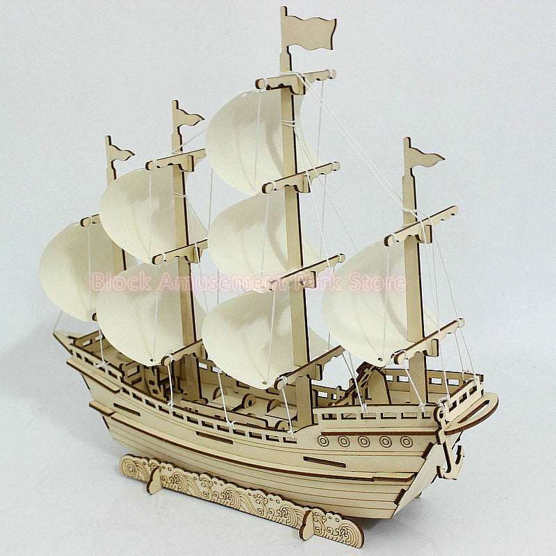 3D Wooden Ship Jigsaw Toys Learning Building Robot Model DIY Sailing Boat