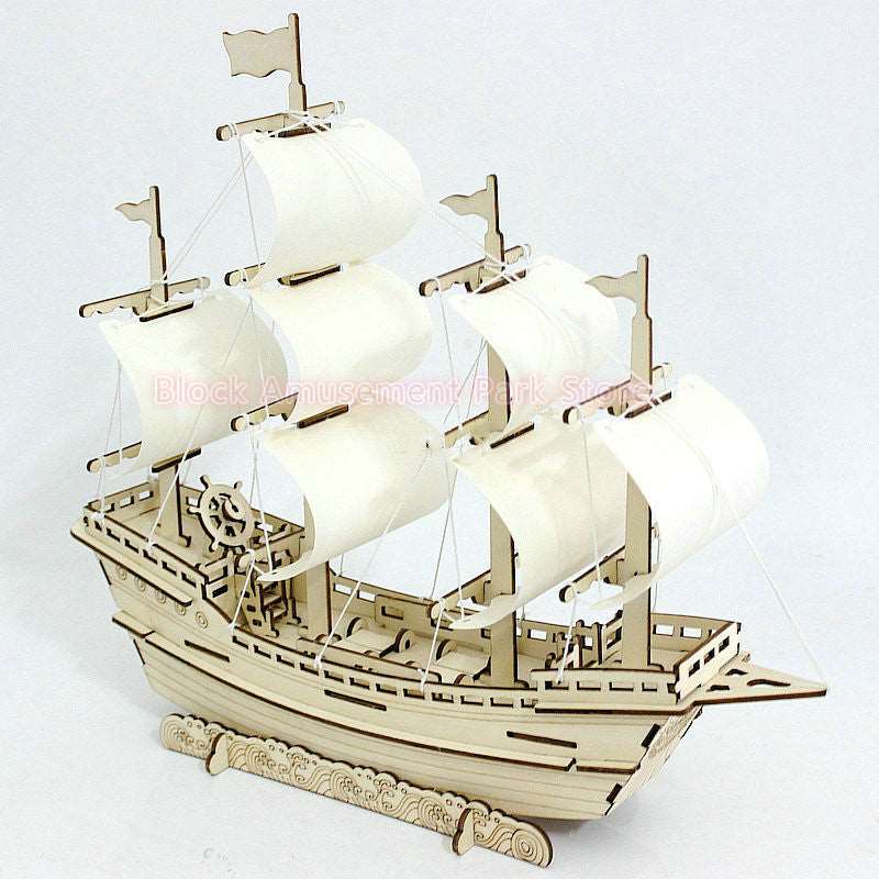 3D Wooden Ship Jigsaw Toys Learning Building Robot Model DIY Sailing Boat