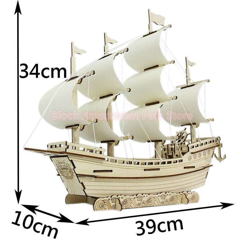 3D Wooden Ship Jigsaw Toys Learning Building Robot Model DIY Sailing Boat