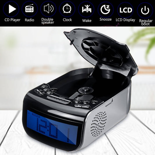Portable Home Audio CD Player FM Radio Built-In HiFi Speakers With LCD Screen Display FM Radio Support Timing Boot & Alarm Clock