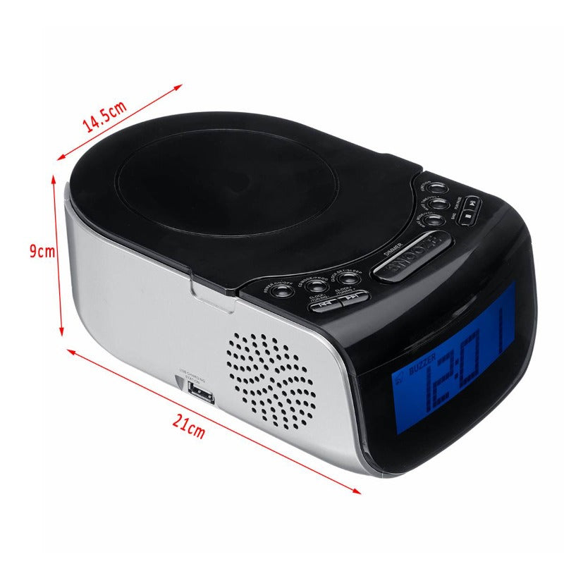 Portable Home Audio CD Player FM Radio Built-In HiFi Speakers With LCD Screen Display FM Radio Support Timing Boot & Alarm Clock