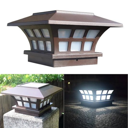 Waterproof Outdoor Solar Fence Light Pillar Post Cap Solar Panel Lamp Auto Switch Sensing Street Lawn Light for Yard Garden Door