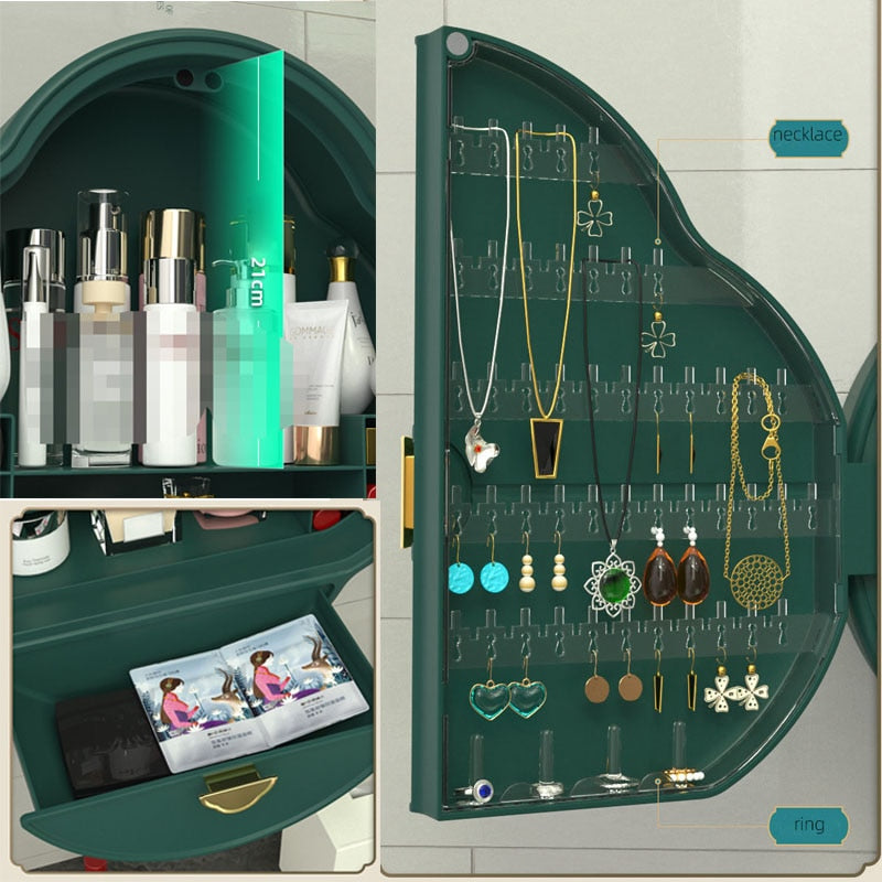 Bathroom Wall-mounted Makeup Organizer Punch-free Large Capacity Jewelry Cosmetic Storage Box Women Skin Care Beauty Rack