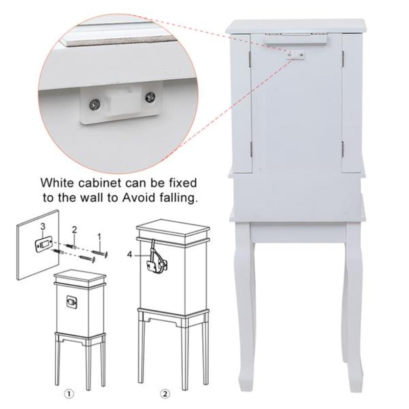 Standing Jewelry Armoire with Mirror, 5 Drawers & 14 Necklace Hooks, Jewelry Cabinet Chest with Removable Ring Storage Slot