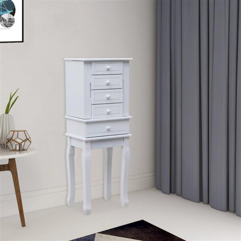 Standing Jewelry Armoire with Mirror, 5 Drawers & 14 Necklace Hooks, Jewelry Cabinet Chest with Removable Ring Storage Slot