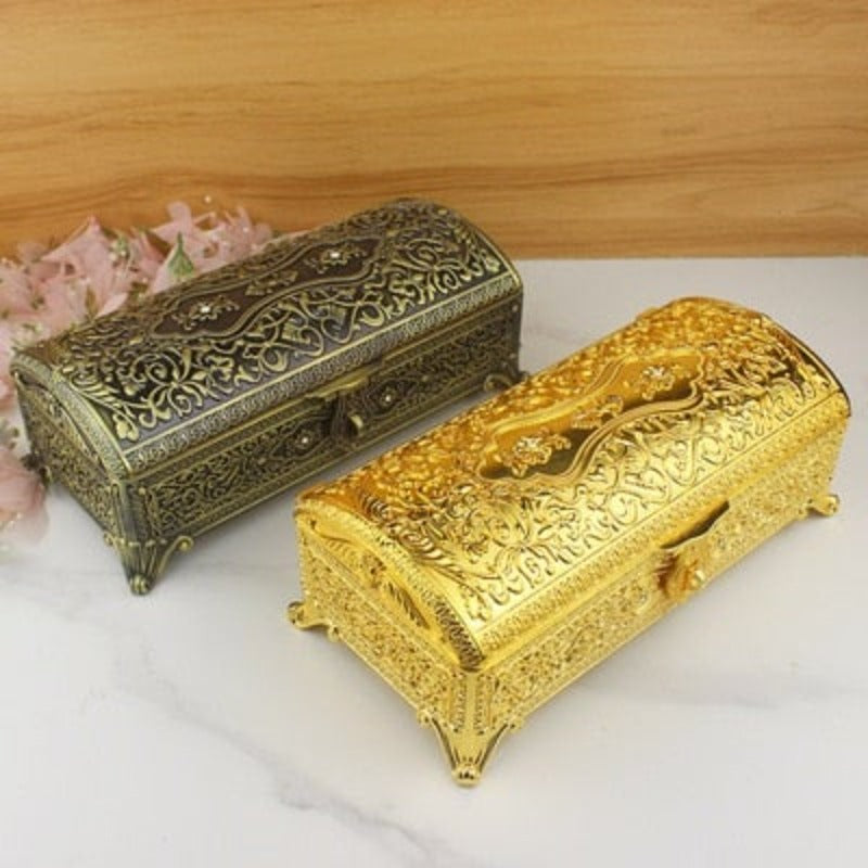 Europe Large size carved metal gold jewelry storage box tin box jewelry organizer desk organizer drawer organizers for gift