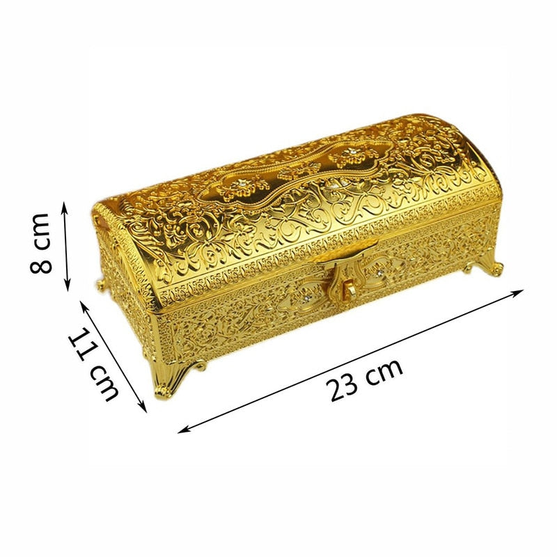 Europe Large size carved metal gold jewelry storage box tin box jewelry organizer desk organizer drawer organizers for gift