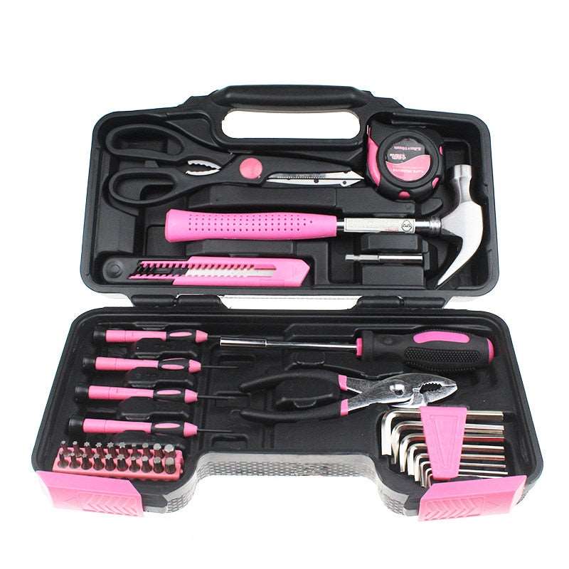 39 Pieces Pink Ladies Tool Set 45# Carbon Steel Household Tools PE Blow Molded Box Color Multi-Specification knife hand tools