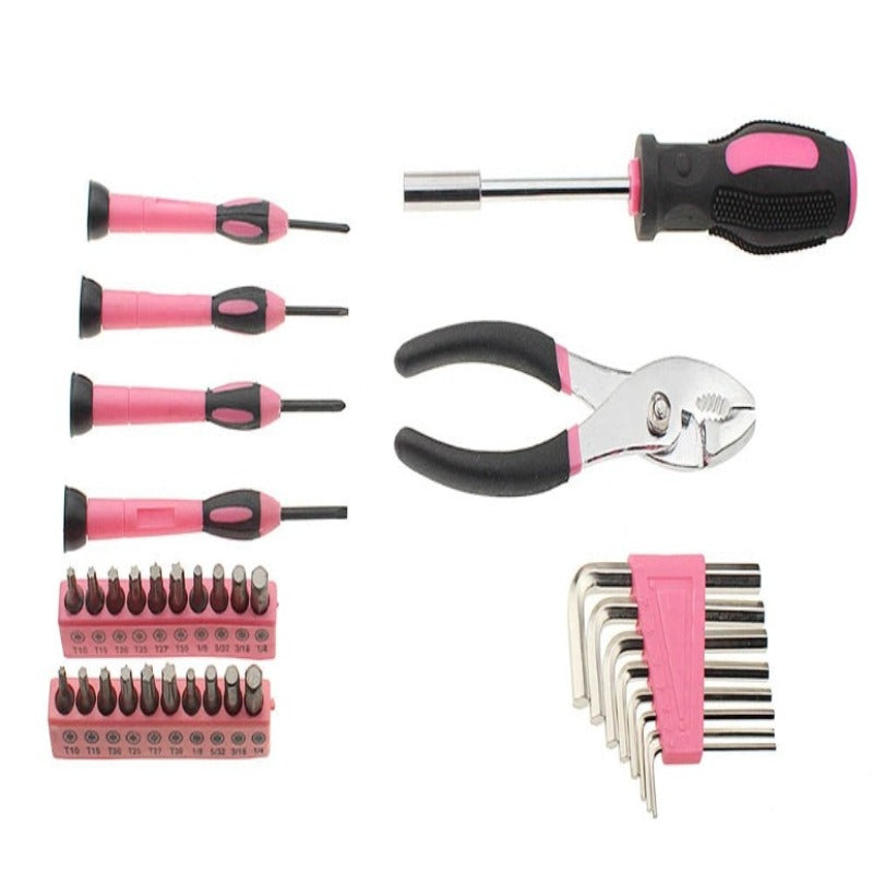 39 Pieces Pink Ladies Tool Set 45# Carbon Steel Household Tools PE Blow Molded Box Color Multi-Specification knife hand tools