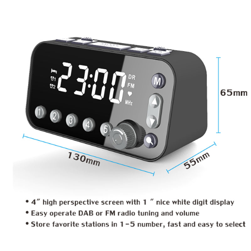 Digital Alarm Clock DAB/FM Radio Backup Dual Alarm Settings Jumbo Screen Display Electronic Desktop Clock with Snooze Function