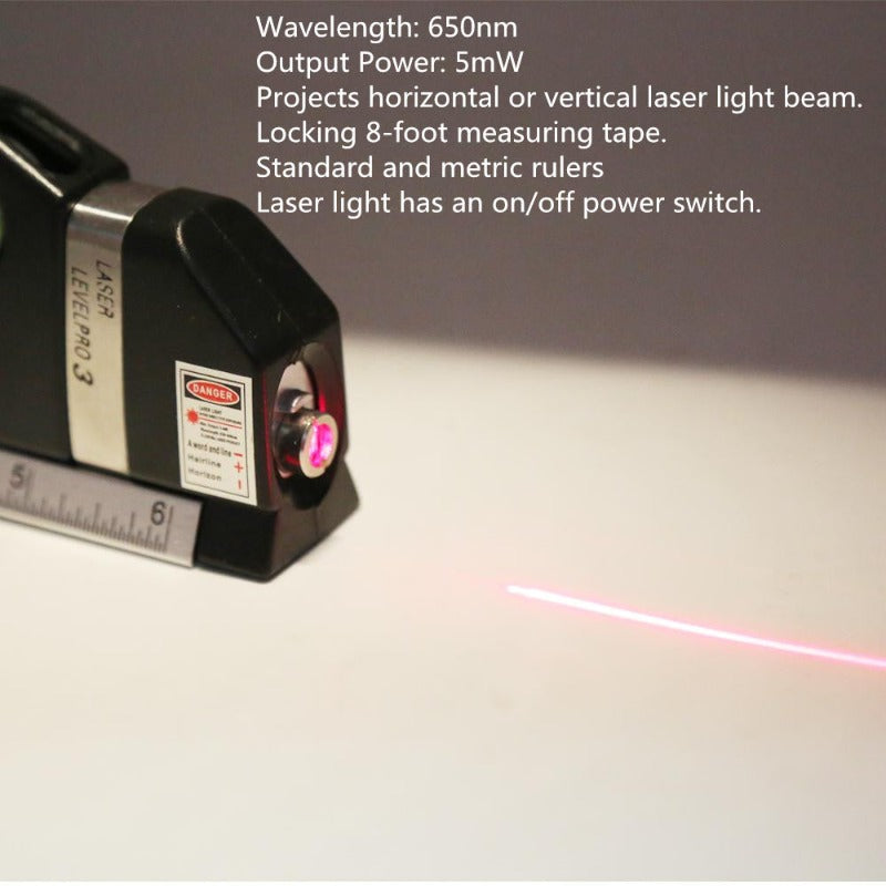 Laser Level Horizon Vertical Measure 8FT Aligner Standard and Metric Rulers Multipurpose Measure