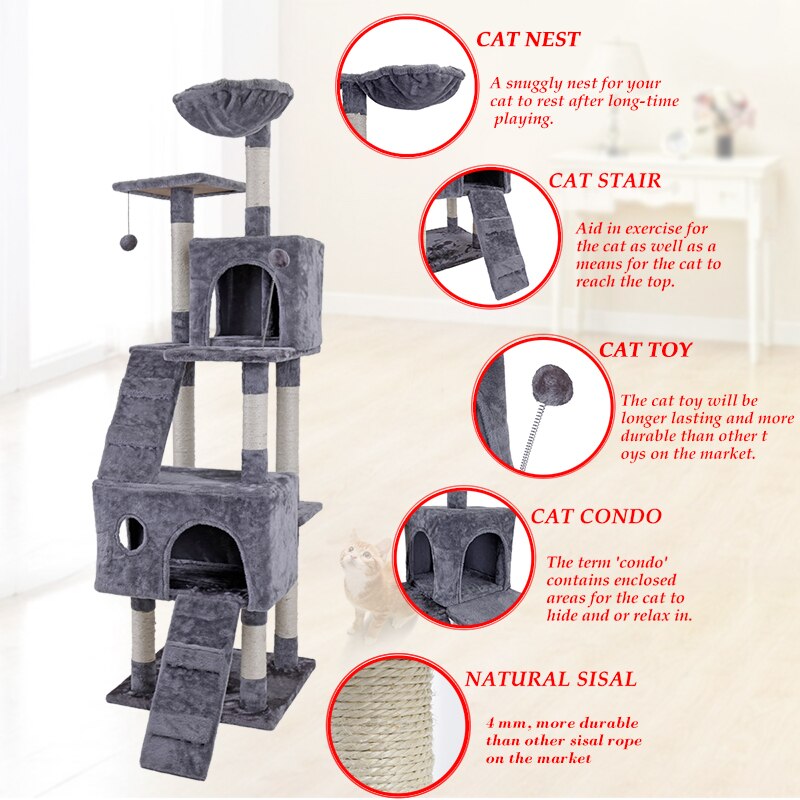 Luxury Multi-layer Cat Condo Bed House For Cat Durable Sisal Scratching Post Cat Tree With Hammock Cat Furniture