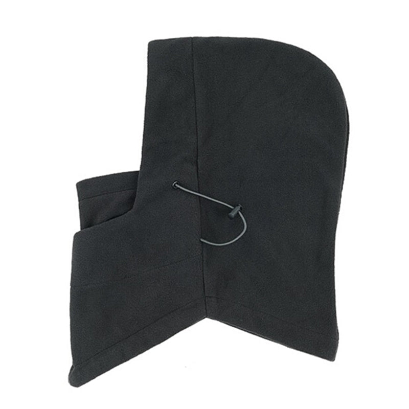 Black balaclava with drawstring on a white background