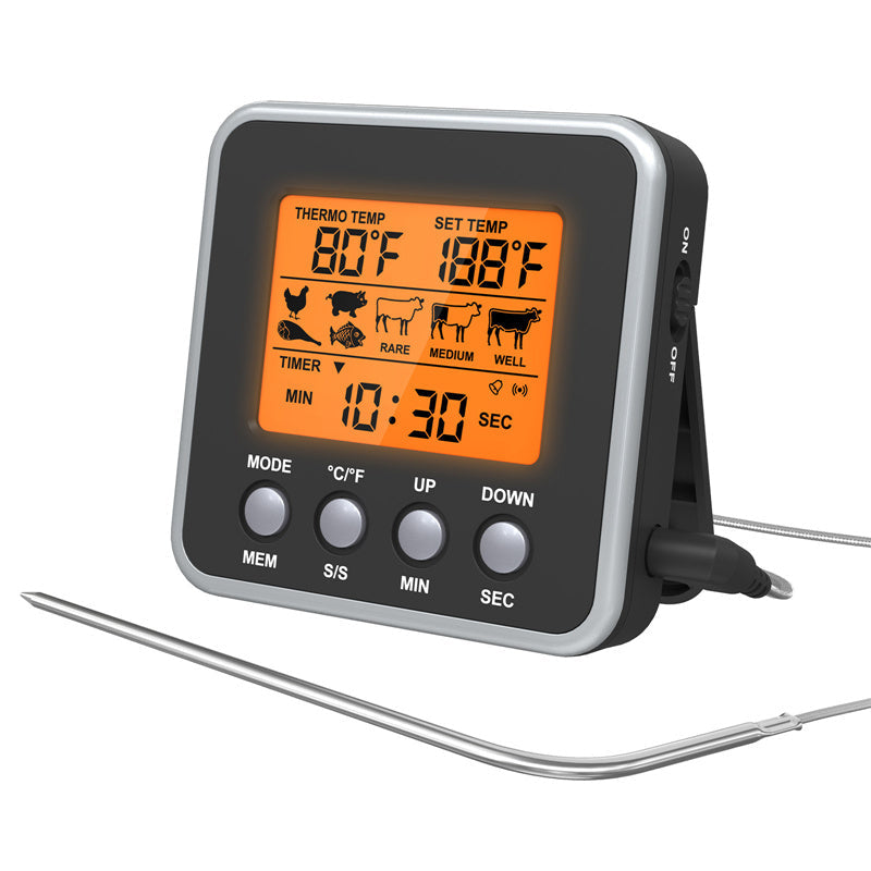 BBQ Thermometer Timer Grilled Meat Kitchen Probe