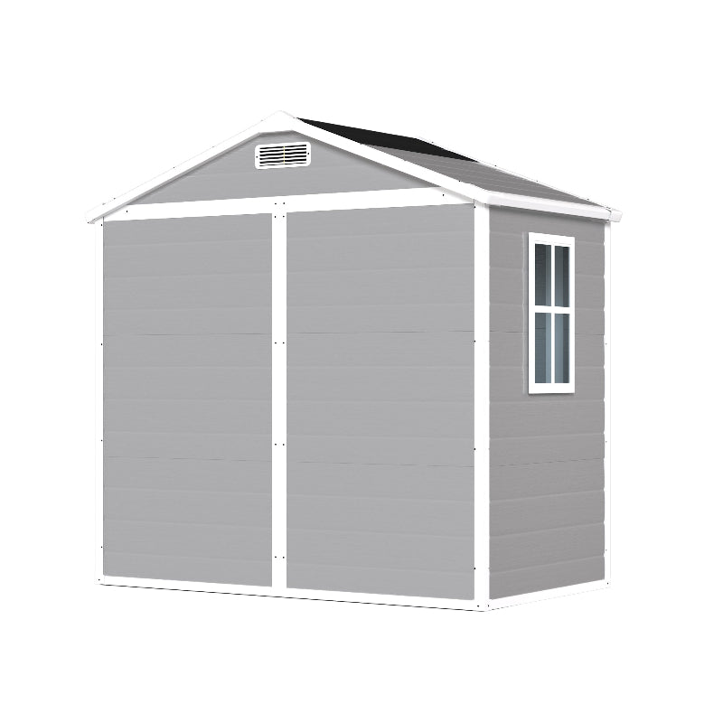 Resin Weather Resistant Outdoor Storage Shed with Floor for Garden, Becky, or Pool Tool, Light Grey
