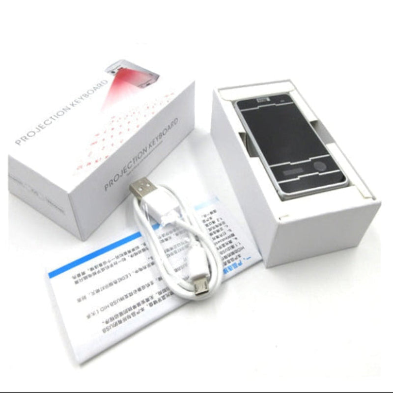 Product packaging with a remote control, USB cable, and user manual on a white background.