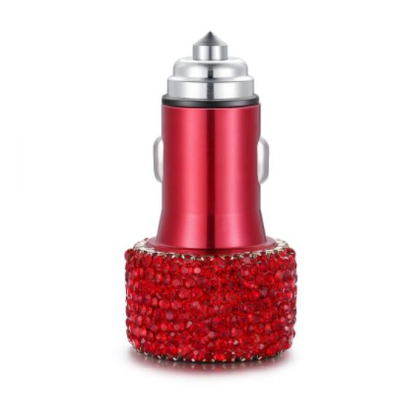 Red car charger with gemstone accents on a white background