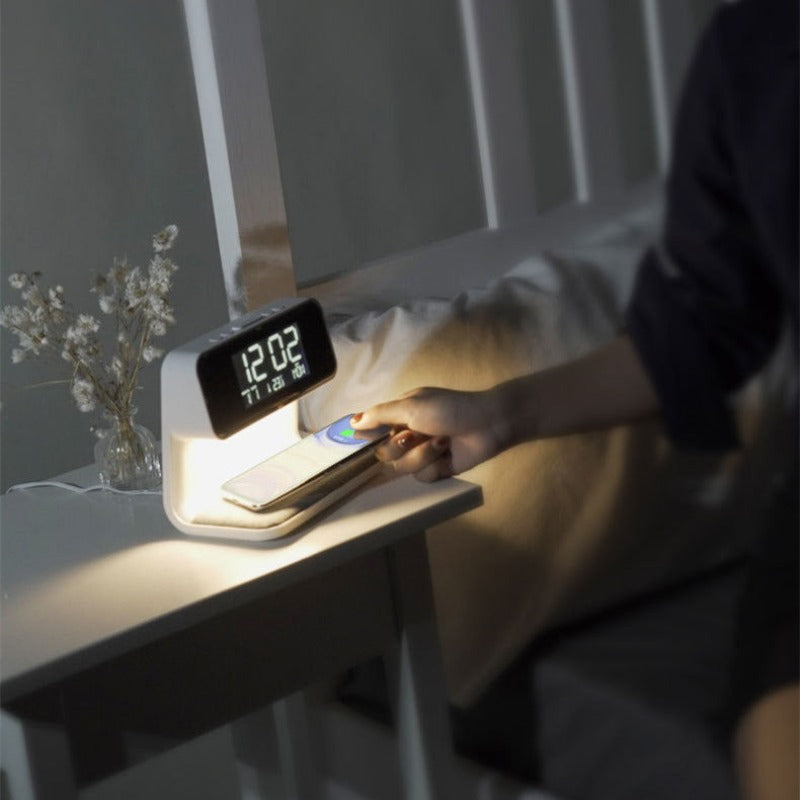  Bedside Lamp Wireless Charging LCD Screen Alarm Clock Wireless Phone Charger