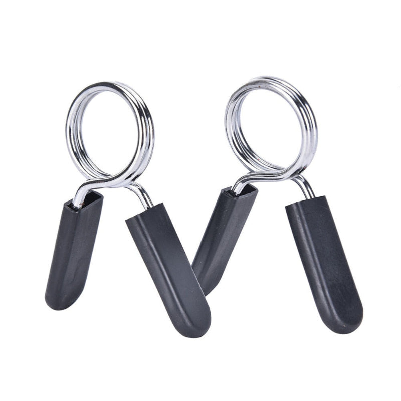 Pair of black hand grippers with metallic loops on a white background