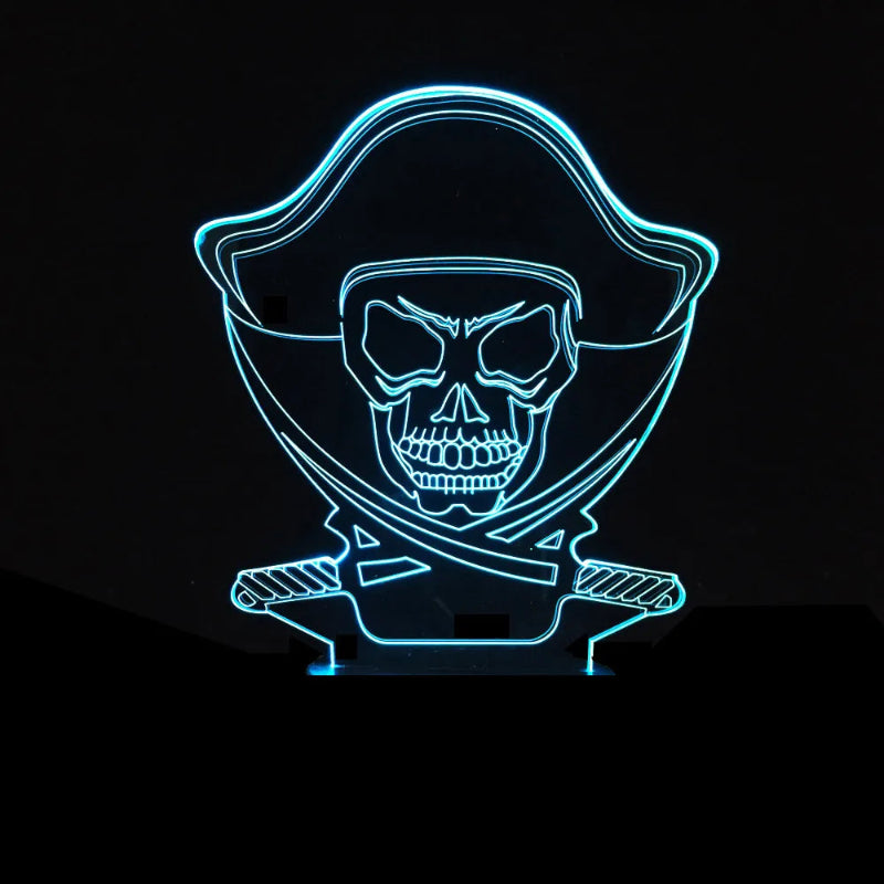 Neon-style skull and crossbones design on a black background