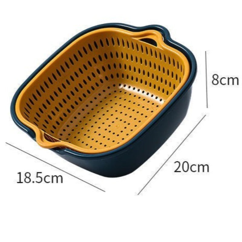 Six-Piece Set Of Multifunctional Kitchen Plastic Double Layer Household Basket Vegetable Washing Basket Large Drainage Basket