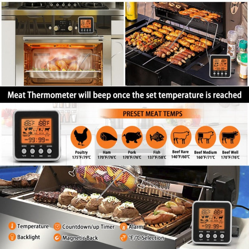 BBQ Thermometer Timer Grilled Meat Kitchen Probe