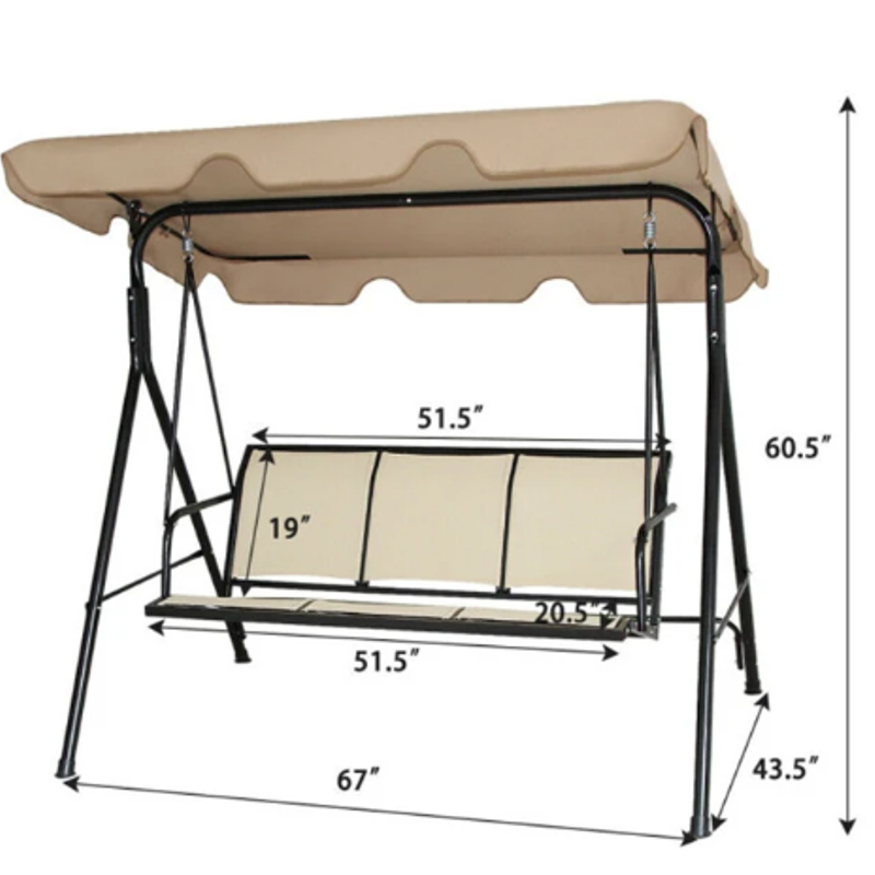 Outdoor Adjustable Canopy Swing Glider, Patio Loveseat Bench for Deck, Porch w/Armrests, Textilene Fabric