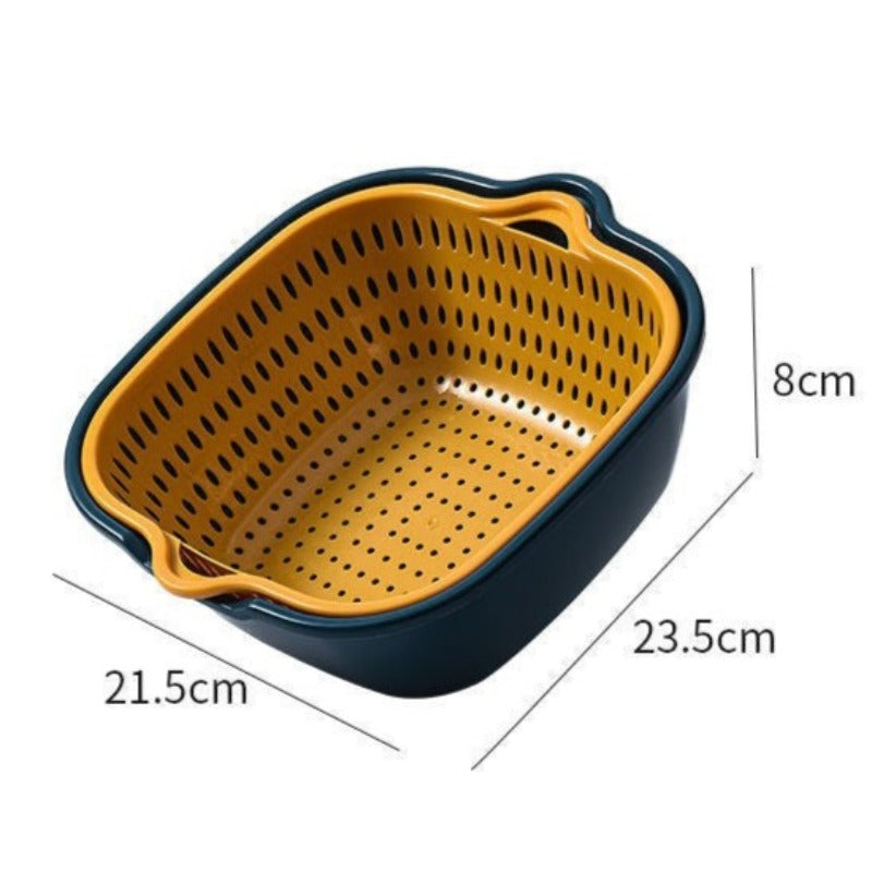 Six-Piece Set Of Multifunctional Kitchen Plastic Double Layer Household Basket Vegetable Washing Basket Large Drainage Basket